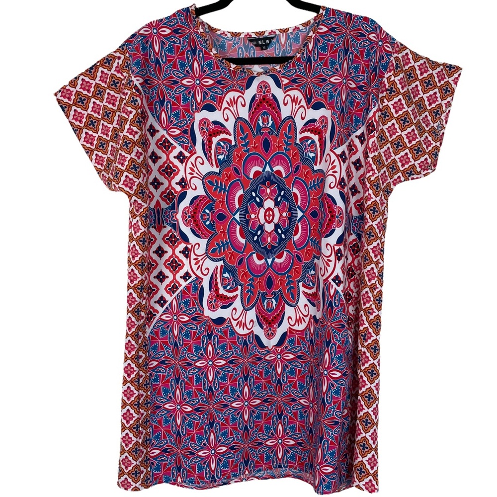 NLW Mandala Hippy Geometric Tunic Turkish Design Symmetrical US Size 12 Colorful